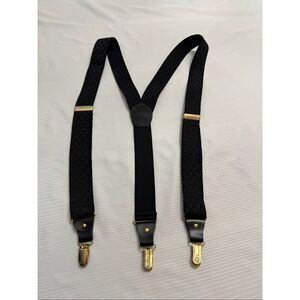 Pelican USA Vintage Men’s Black Y Suspenders Leather Trim Snap Braces Black Gold